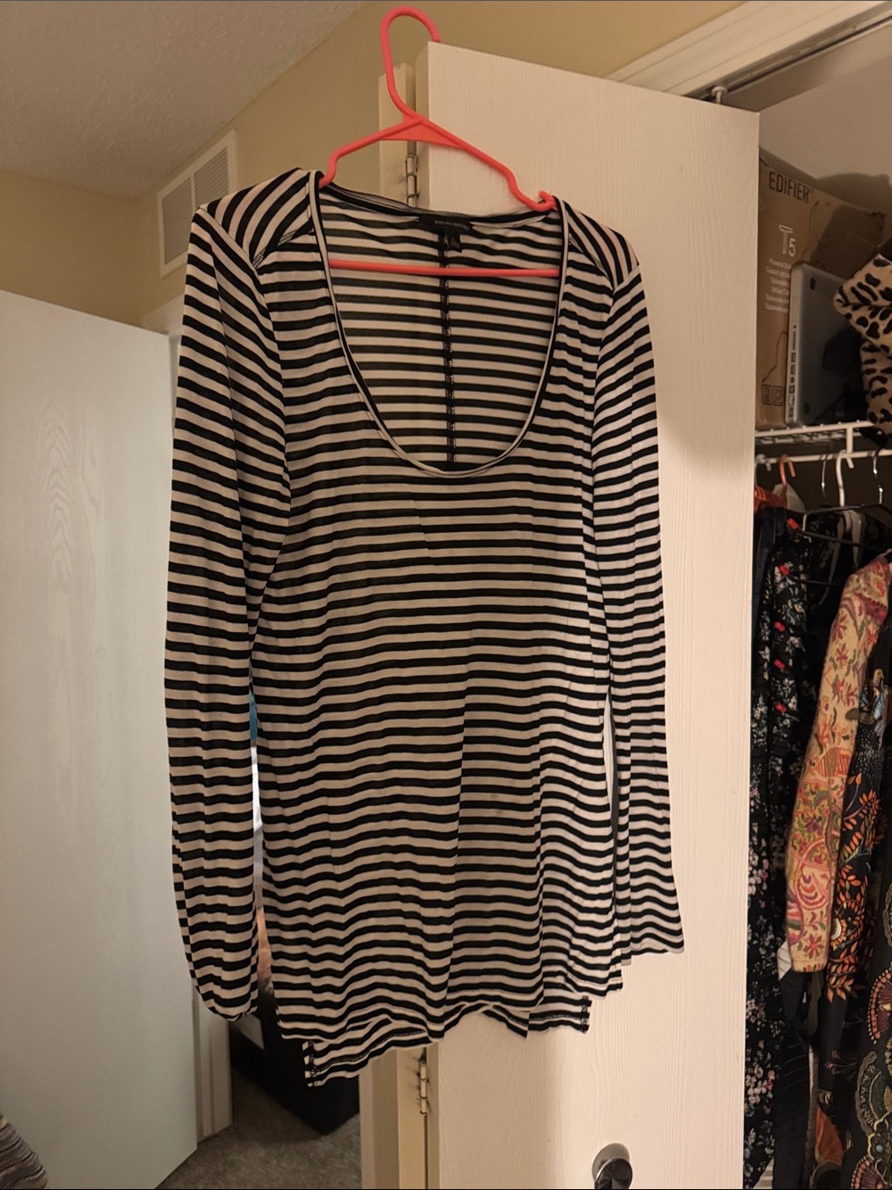 Banana Republic Black and White Striped Long Sleeve Scoop Top